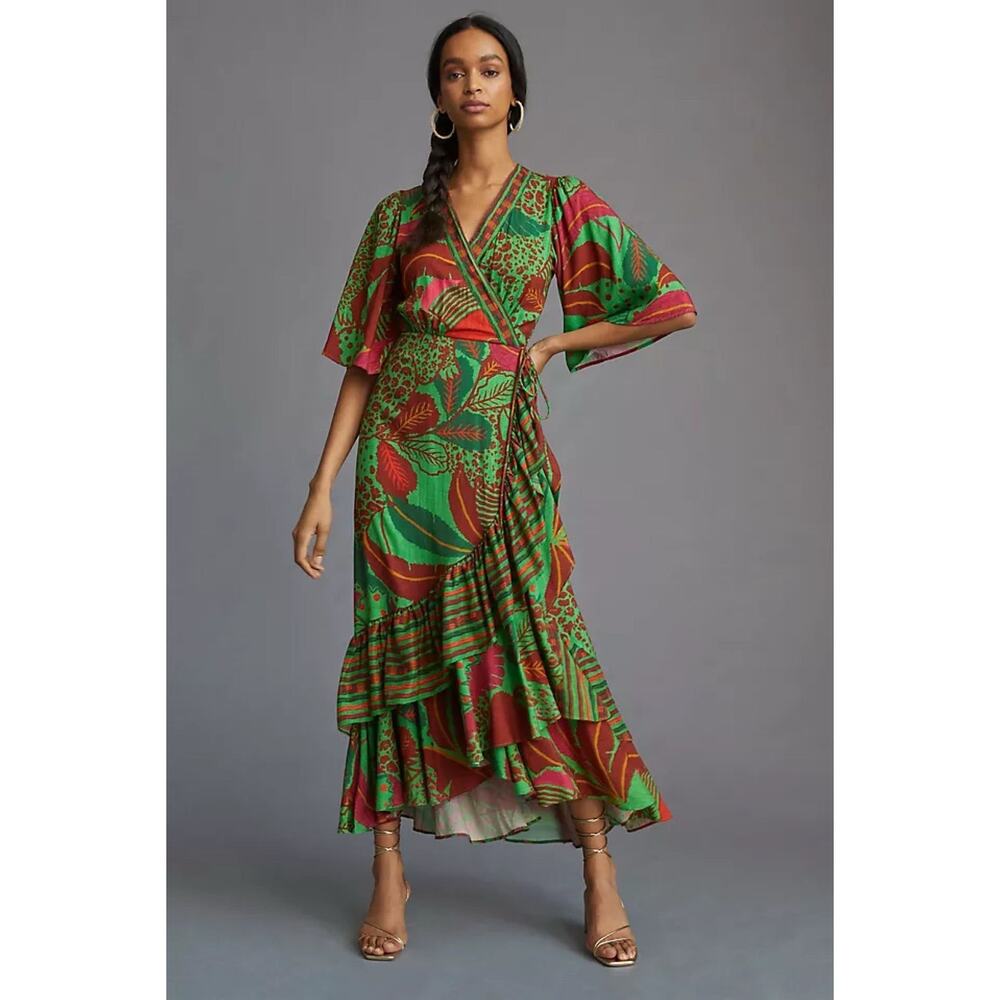 Farm Rio Flutter Sleeve Wrap Maxi Dress Size XS